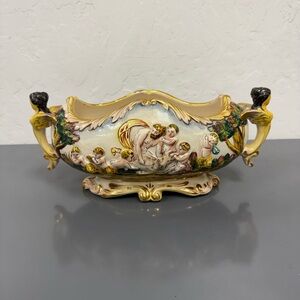 Vintage Italian Majolica Centerpiece Bowl / Planter – Hand Painted / Signed
